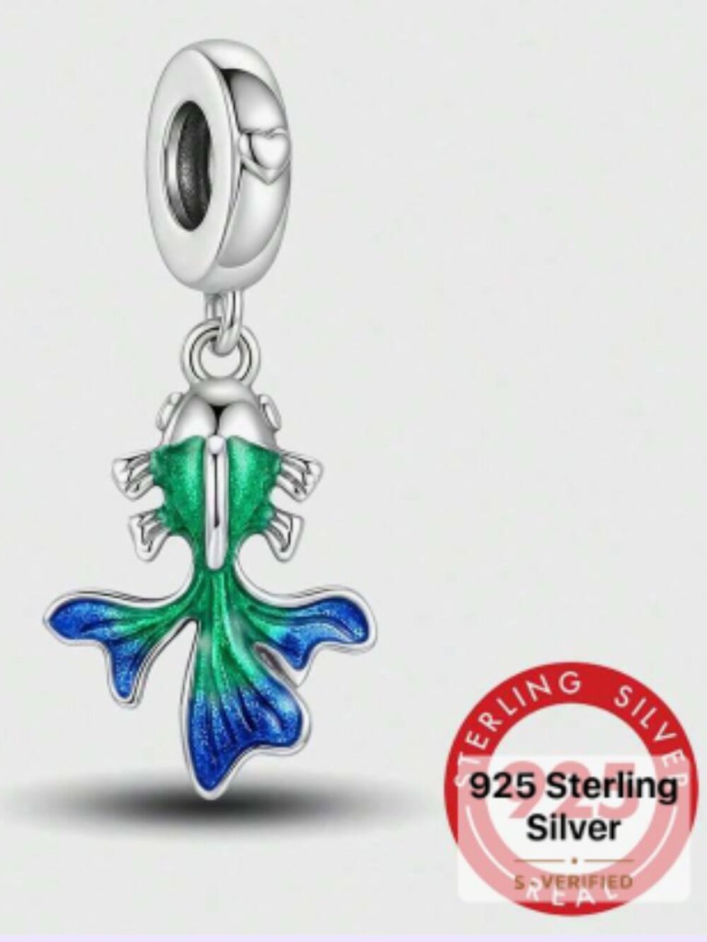 New Blue Green Betta Fish Charm Silver Sterling 925 on suede necklace